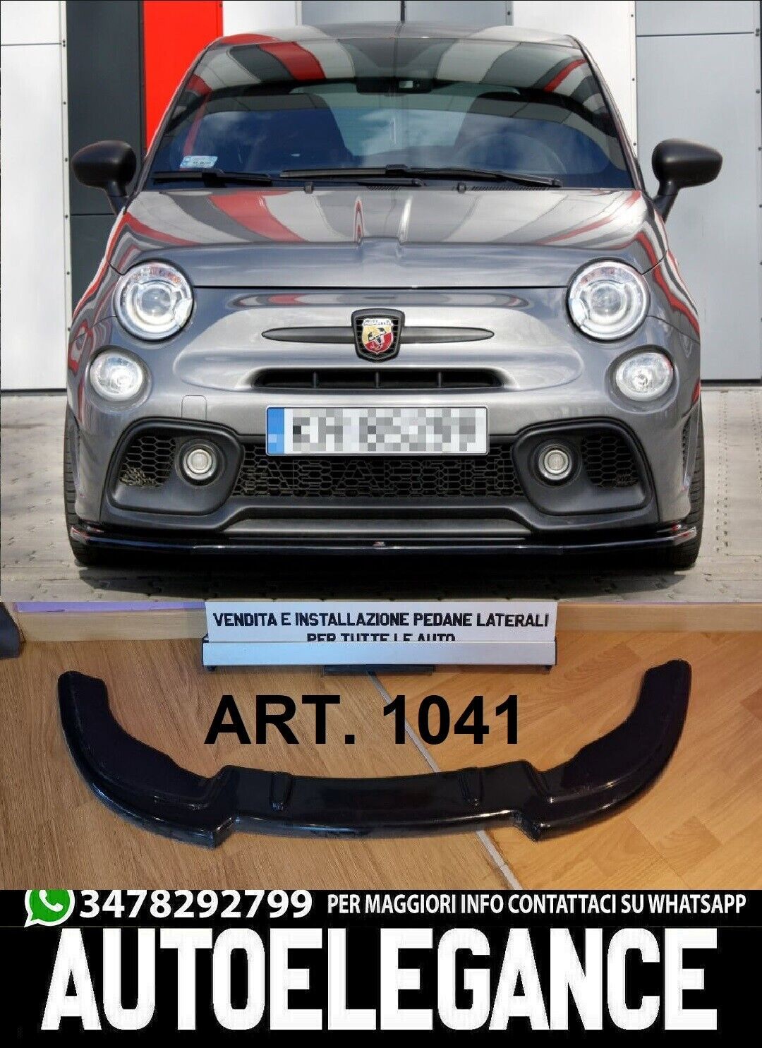 AUTOELEGANCETUNING - AUTOELEGANCETUNING - FIAT 500 2007+ SPLITTER PARAURTI  ANTERIORE NERO LUCIDO LOOK SPORTIVO ABS