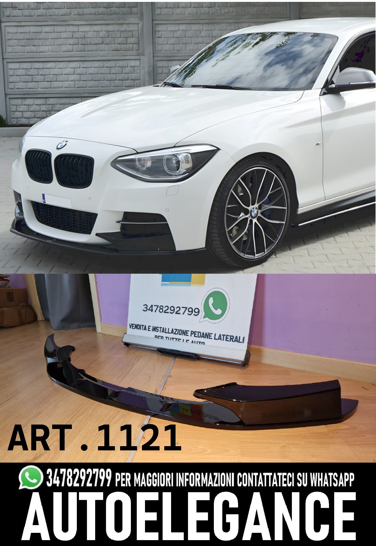 AUTOELEGANCETUNING - AUTOELEGANCETUNING - BMW SERIE 1 F20 F21 M SPORT LCI  SPLITTER PARAURTI ANTERIORE NERO LUCIDO