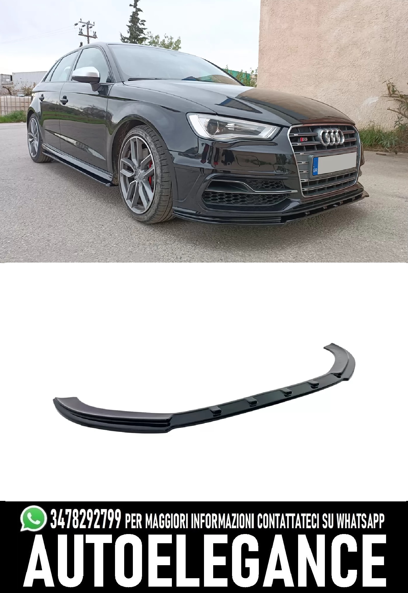 AUDI A3 8V SPORTBACK SLINE SPLITTER SOTTO PARAURTI ANTERIORE NERO LUCI