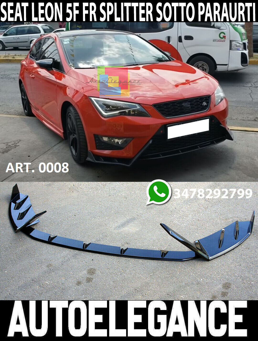 AUTOELEGANCETUNING - AUTOELEGANCETUNING - SEAT LEON 5F SPOILER FR SPOILER  SOTTO PARAURTI ANTERIORE ABS NERO SPLITTER