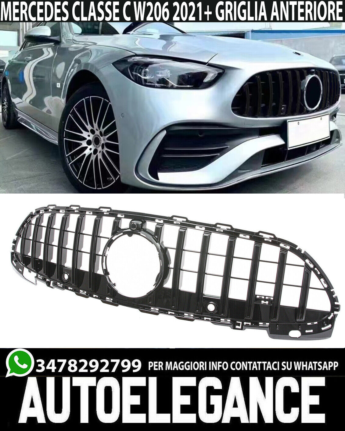 AUTOELEGANCETUNING - AUTOELEGANCETUNING - GRIGLIA ANTERIORE MERCEDES CLASSE  A W177 MASCHERINA AMG PANAMERICANA BLACK