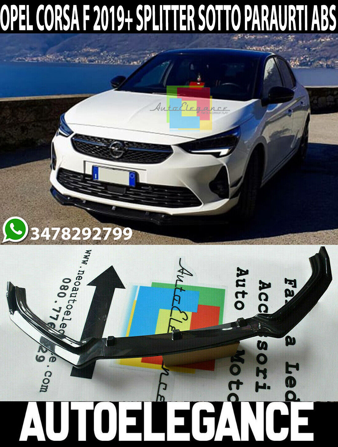 AUTOELEGANCETUNING - AUTOELEGANCETUNING - OPEL CORSA F 2019+ LAMA SOTTO PARAURTI  ANTERIORE ABS SPORTIVO NERO SPLITTER -c