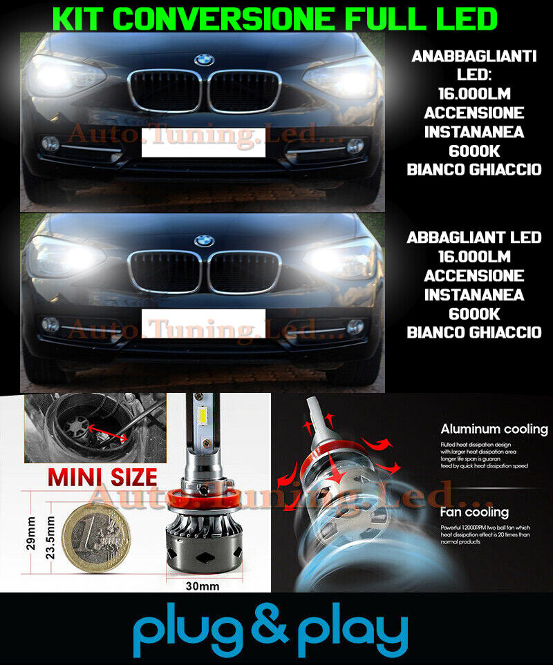 AUTOELEGANCETUNING - AUTOELEGANCETUNING - LAMPADE ANABBAGLIANTI +  ABBAGLIANTI LED 16.000LM PER BMW SERIE 1 F20 F21
