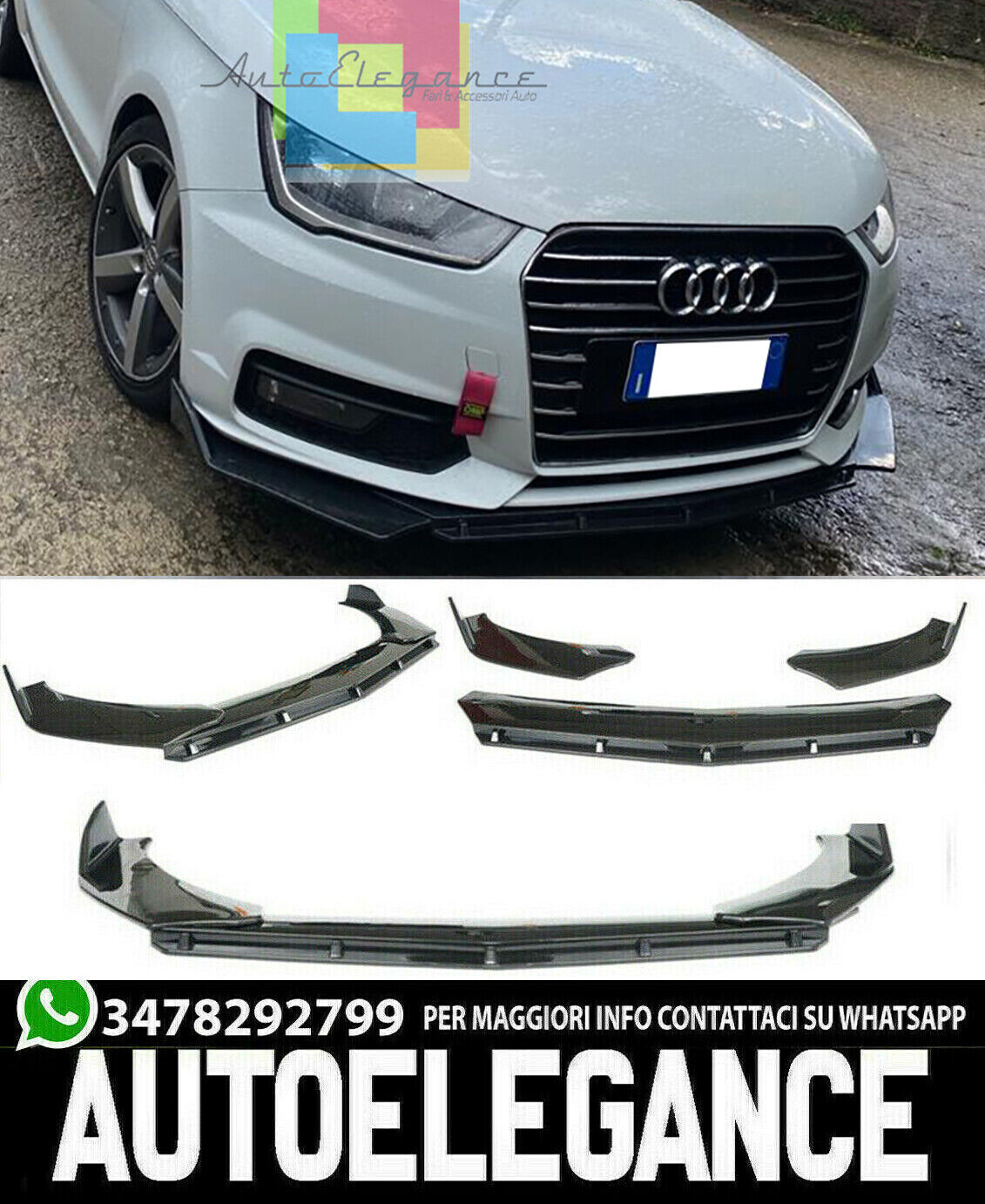 SPLITTER ADATTO PER AUDI A1 2010-2015 LOOK NERO LUCIDO DESIGN SPORTIVO