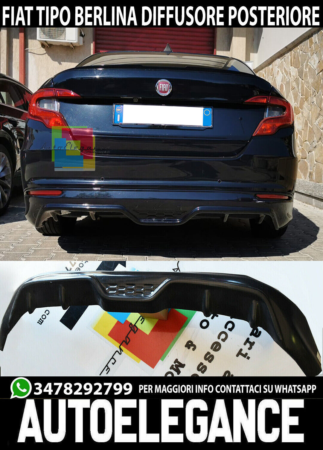 AUTOELEGANCETUNING - AUTOELEGANCETUNING - FIAT TIPO BERLINA 2014+ SOTTO  PARAURTI POSTERIORE DIFFUSORE ABS 