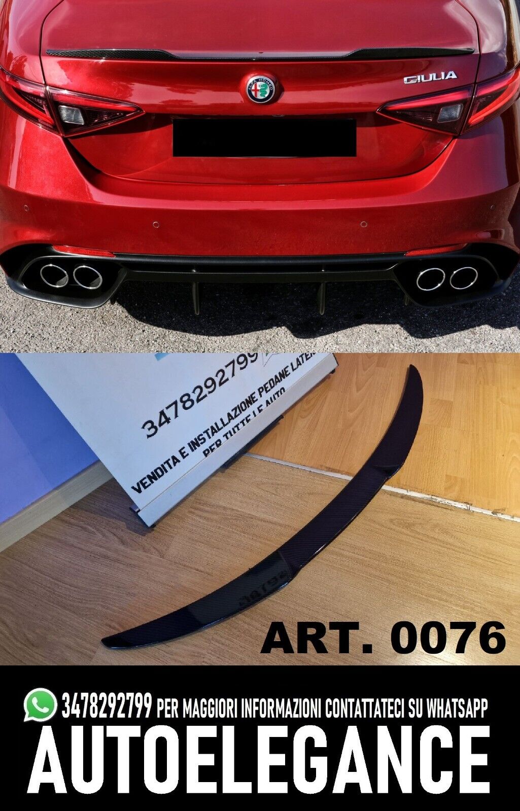 AUTOELEGANCETUNING - AUTOELEGANCETUNING - SPOILER POSTERIORE PER ALFA ROMEO  GIULIA 2015+ LOOK QUADRIFOGLIO IN ABS CARBONIO