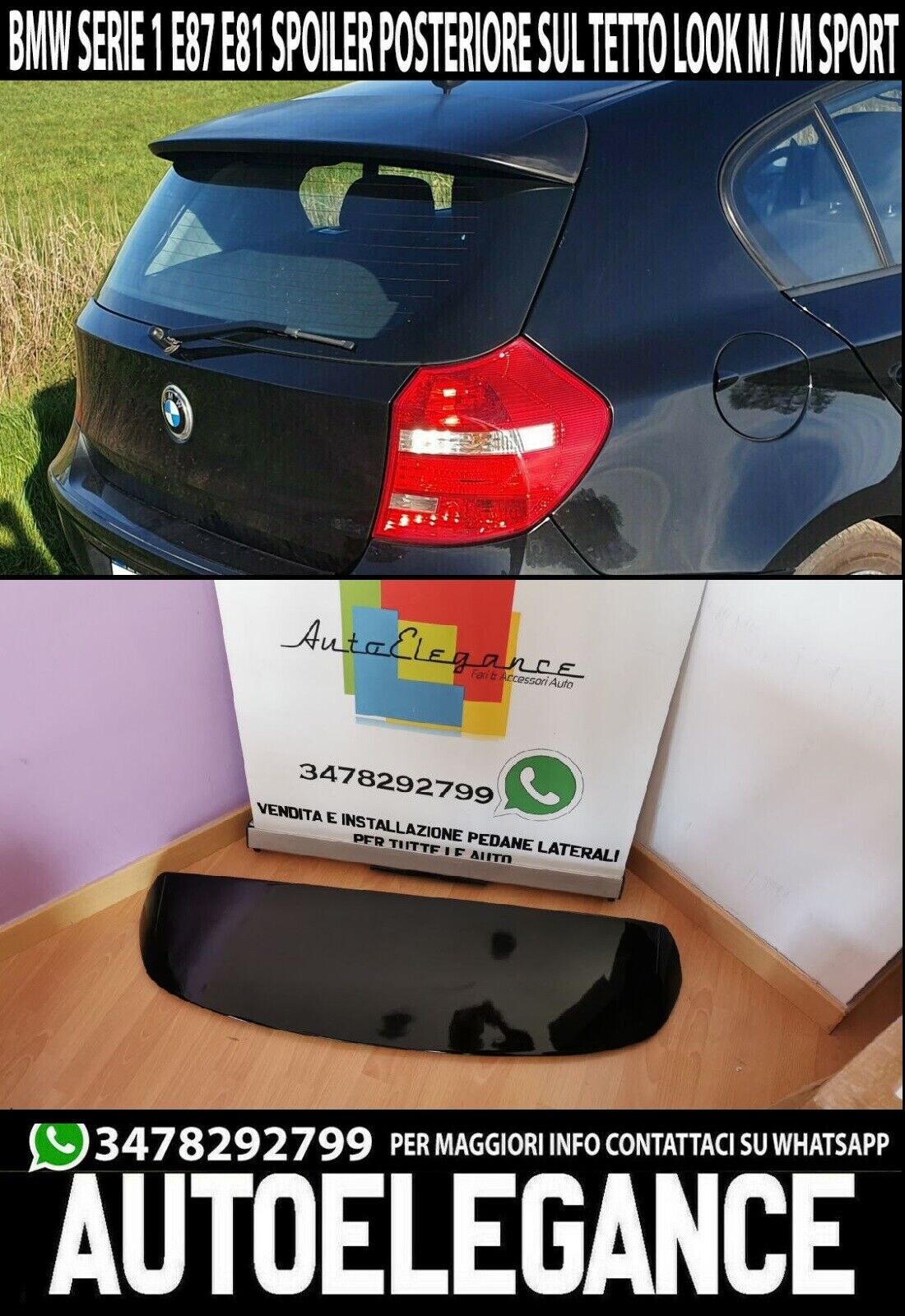 BMW SERIE 1 E87 E81 2004-2011 SPOILER POSTERIORE - ALETTONE SUL TETTO LOOK  M