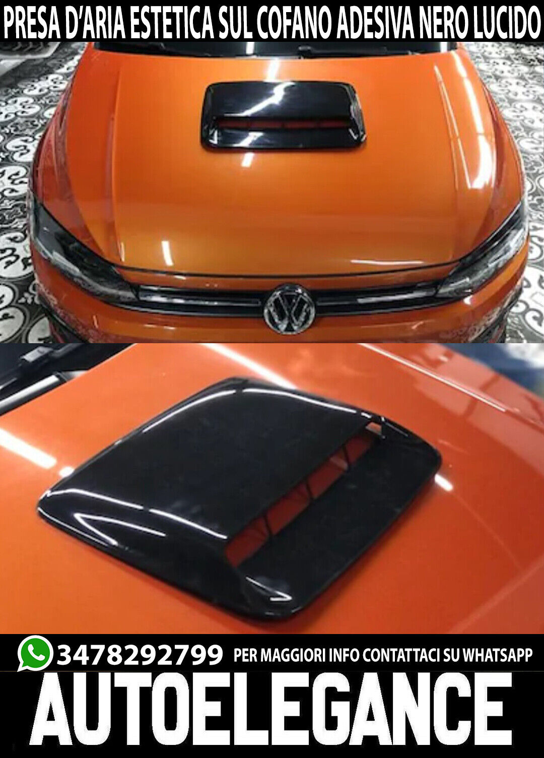 AUTOELEGANCETUNING - AUTOELEGANCETUNING - VW PRESA D'ARIA SUL COFANO  ESTETICA ADESIVA ABS 3M NERO LUCIDO .-.