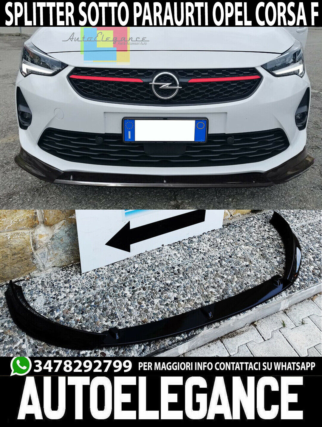 OPEL CORSA F LAMA SOTTO PARAURTI ANTERIORE IN ABS LOOK SPORTIVO NERO S