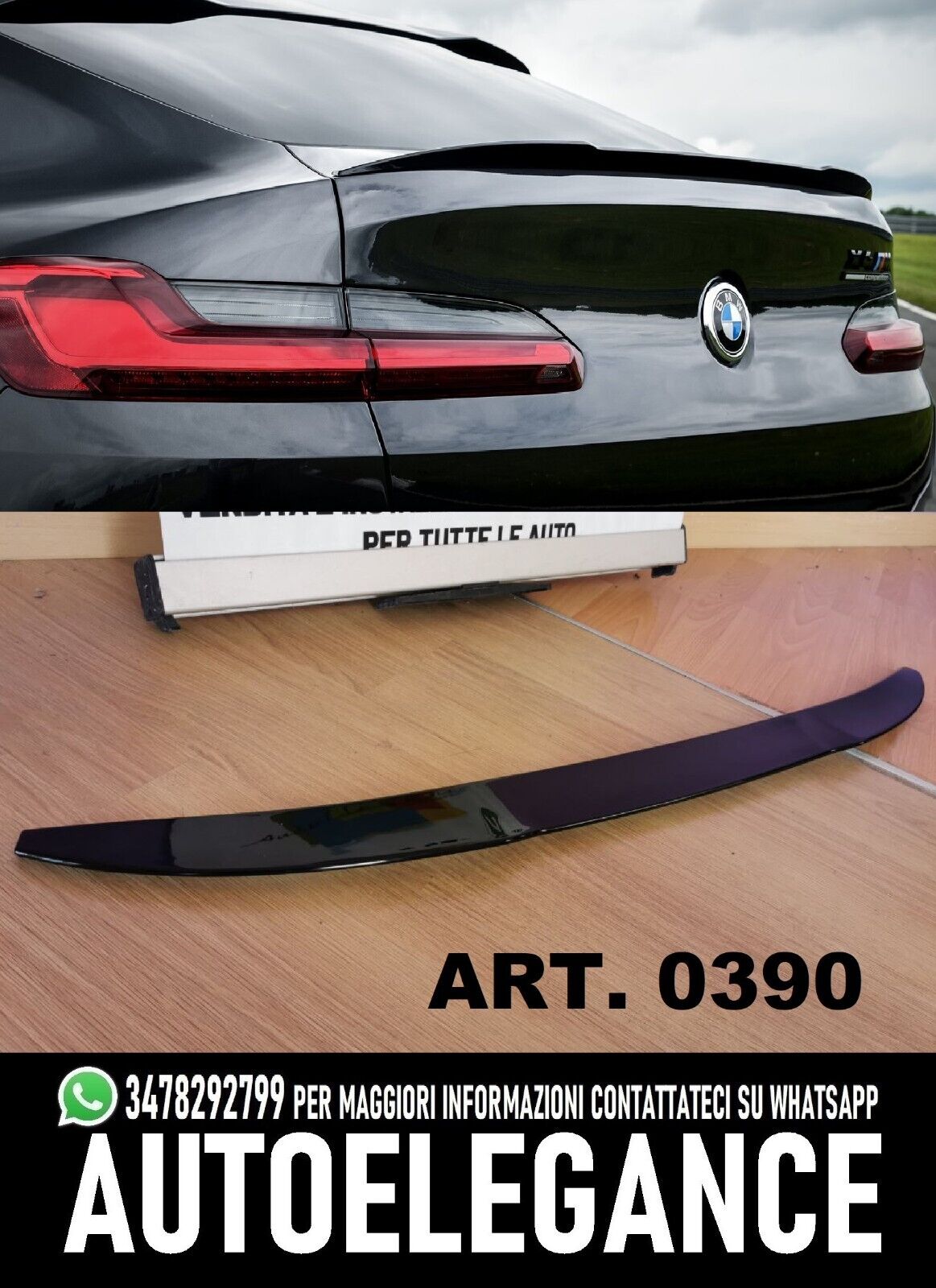 AUTOELEGANCETUNING - AUTOELEGANCETUNING - SPOILER POSTERIORE PER BMW X4 G02  2019+ LOOK M COMPETITION NERO LUCIDO