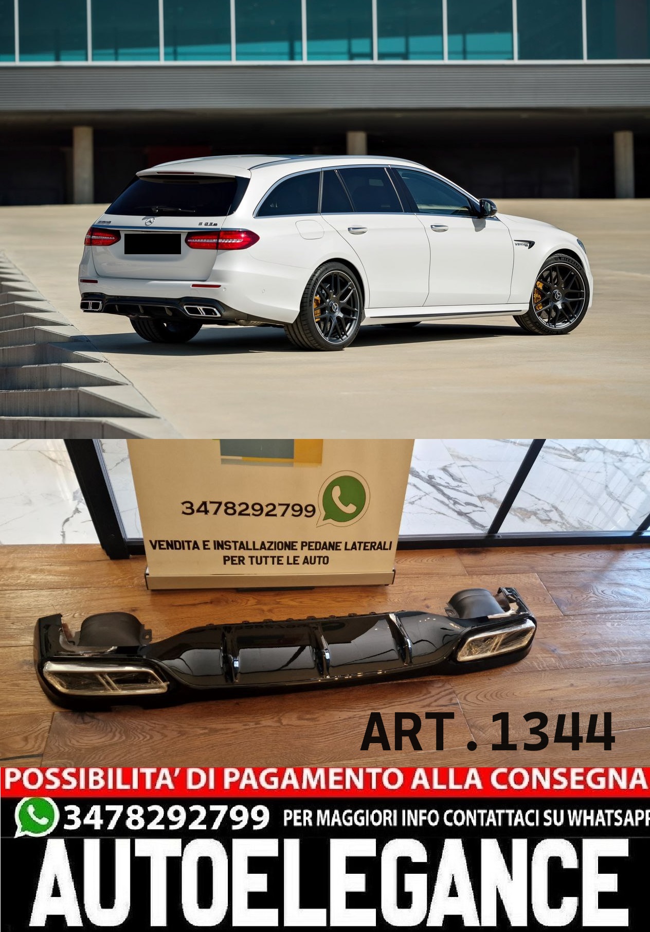 AUTOELEGANCETUNING - AUTOELEGANCETUNING - DIFFUSORE CLASSE E W213 2016-2019  AMG LOOK E63S NERO LUCIDO + TERMINALI CROMATI