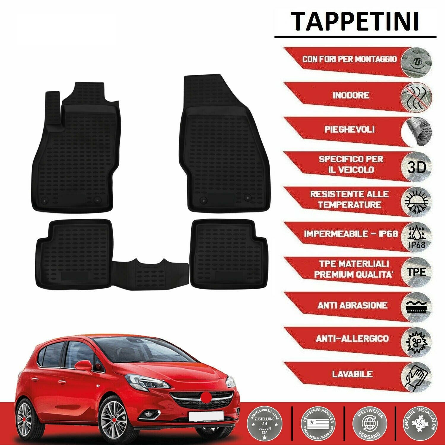 AUTOELEGANCETUNING - AUTOELEGANCETUNING - Tappeti Opel Corsa E DAL 2014+ in  forma 3D tappetini in gomma con bordo