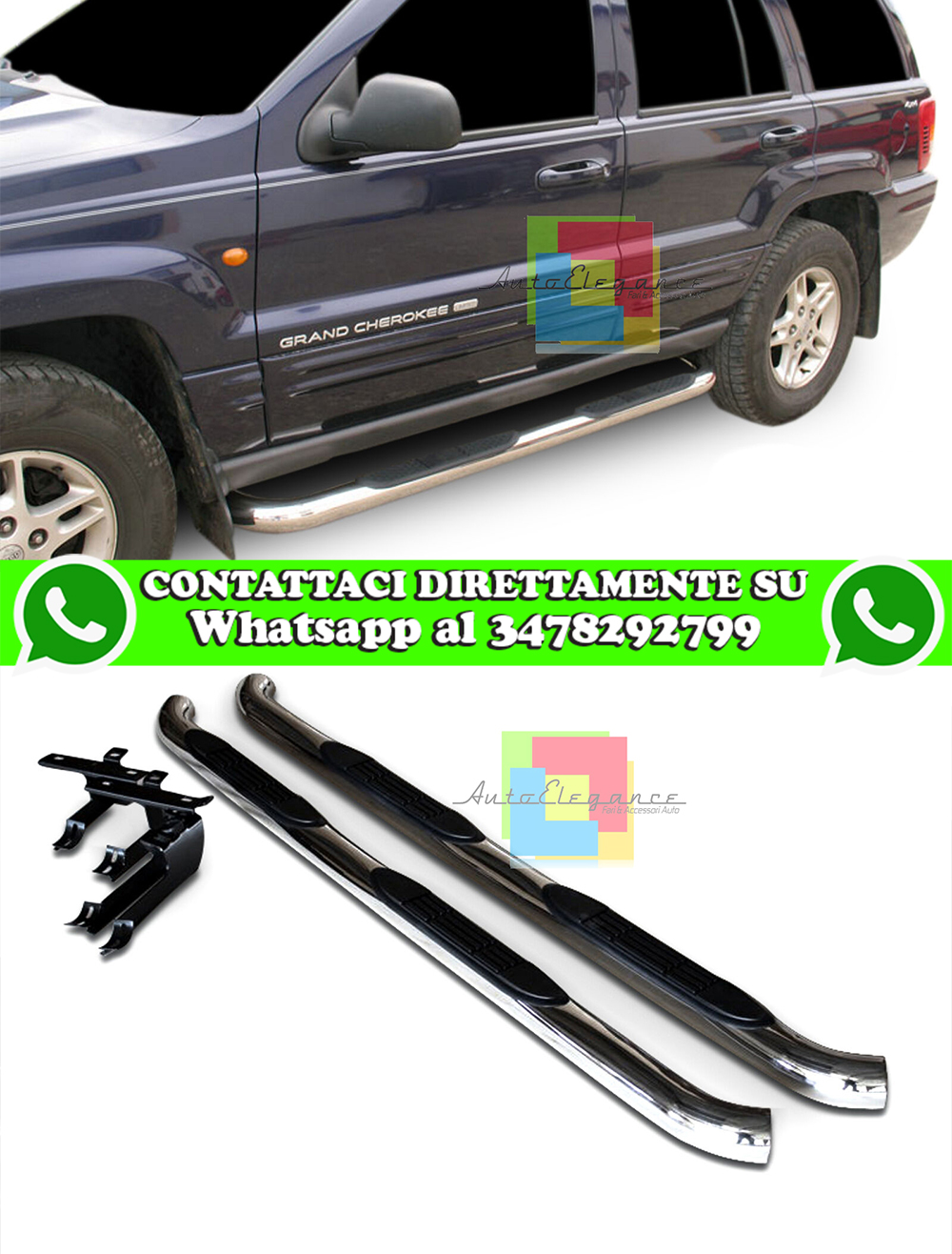 AUTOELEGANCETUNING - AUTOELEGANCETUNING - JEEP GRAND CHEROKEE II 1999-2004  PEDANE LATERALI TUBOLARI SOTTO PORTA ACCIAIO IN