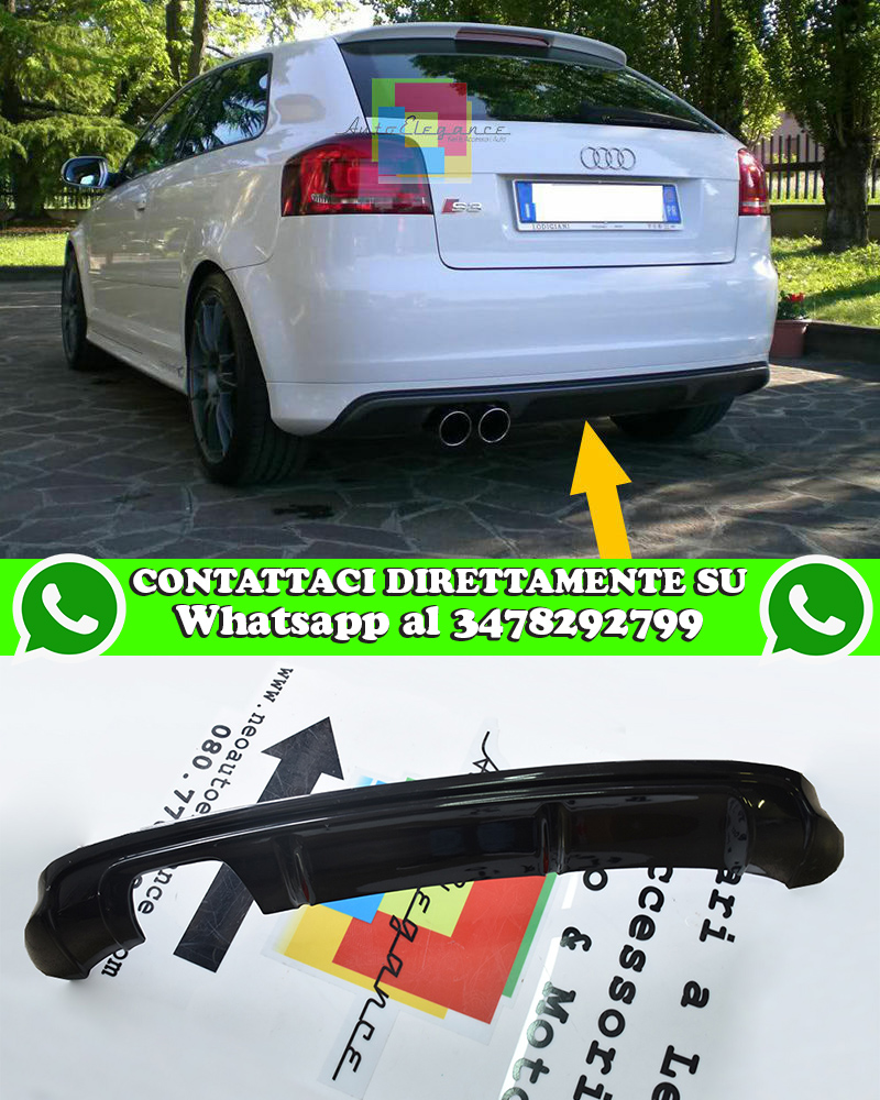 AUTOELEGANCETUNING - AUTOELEGANCETUNING - AUDI A3 8P 3 PORTE 2004-2008  DIFFUSORE POSTERIORE SOTTO PARAURTI LOOK S3 IN ABS