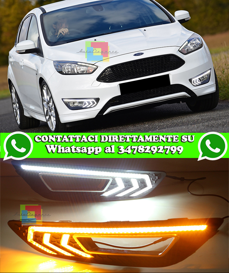 AUTOELEGANCETUNING - AUTOELEGANCETUNING - FORD FOCUS MK3 2015+ RESTYLING  GRIGLIE FENDINEBBIA A NIDO D APE LUCE DIURNA LED